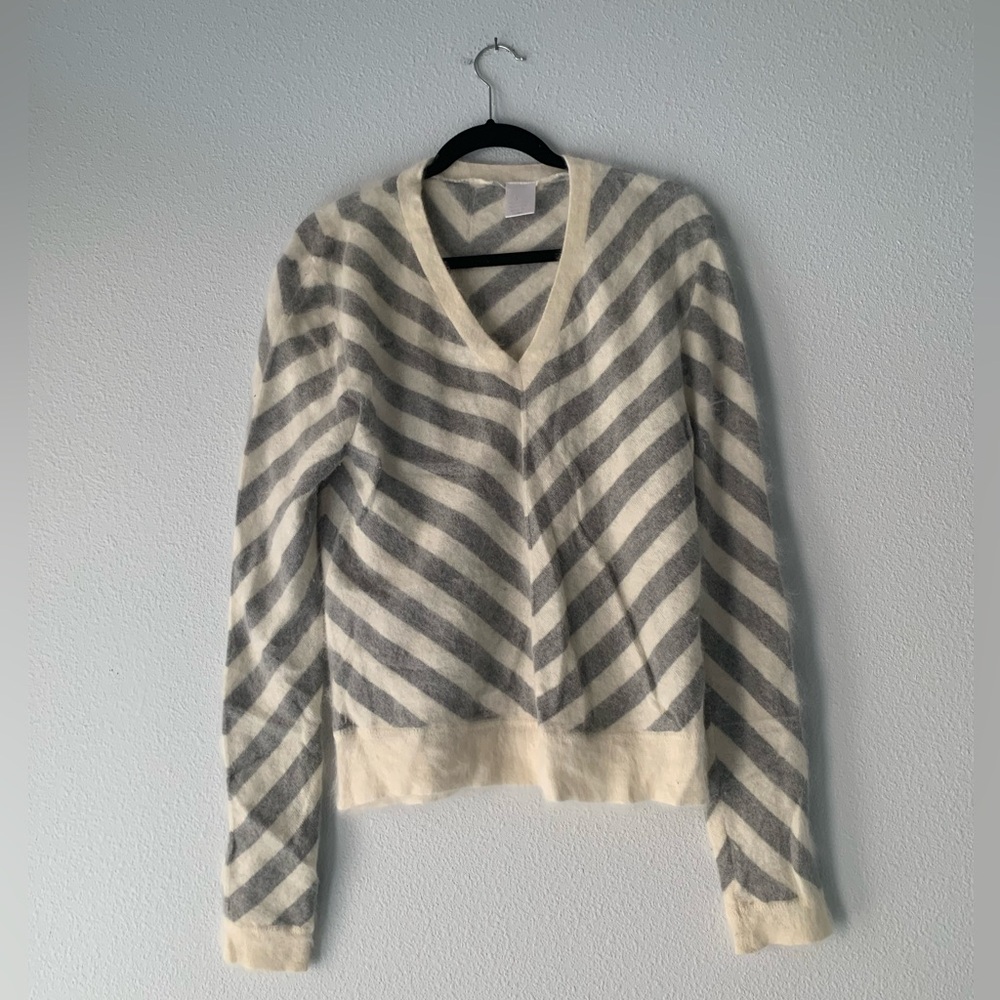 V Neck Striped Angora Sweater